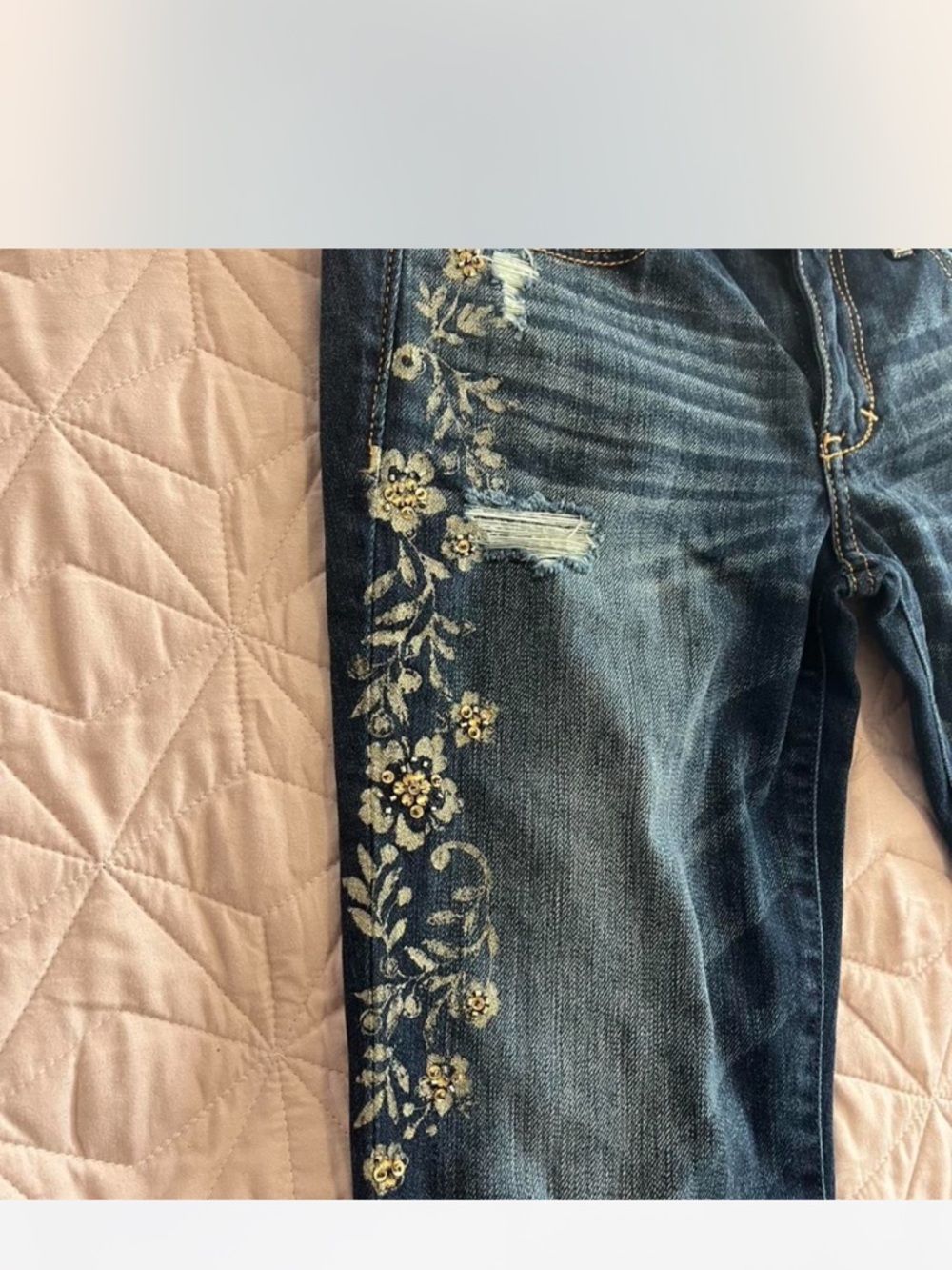 Abercrombie & Fitch Dark Blue Skinny Jeans with Floral Embroidery - Picture 5 of 6